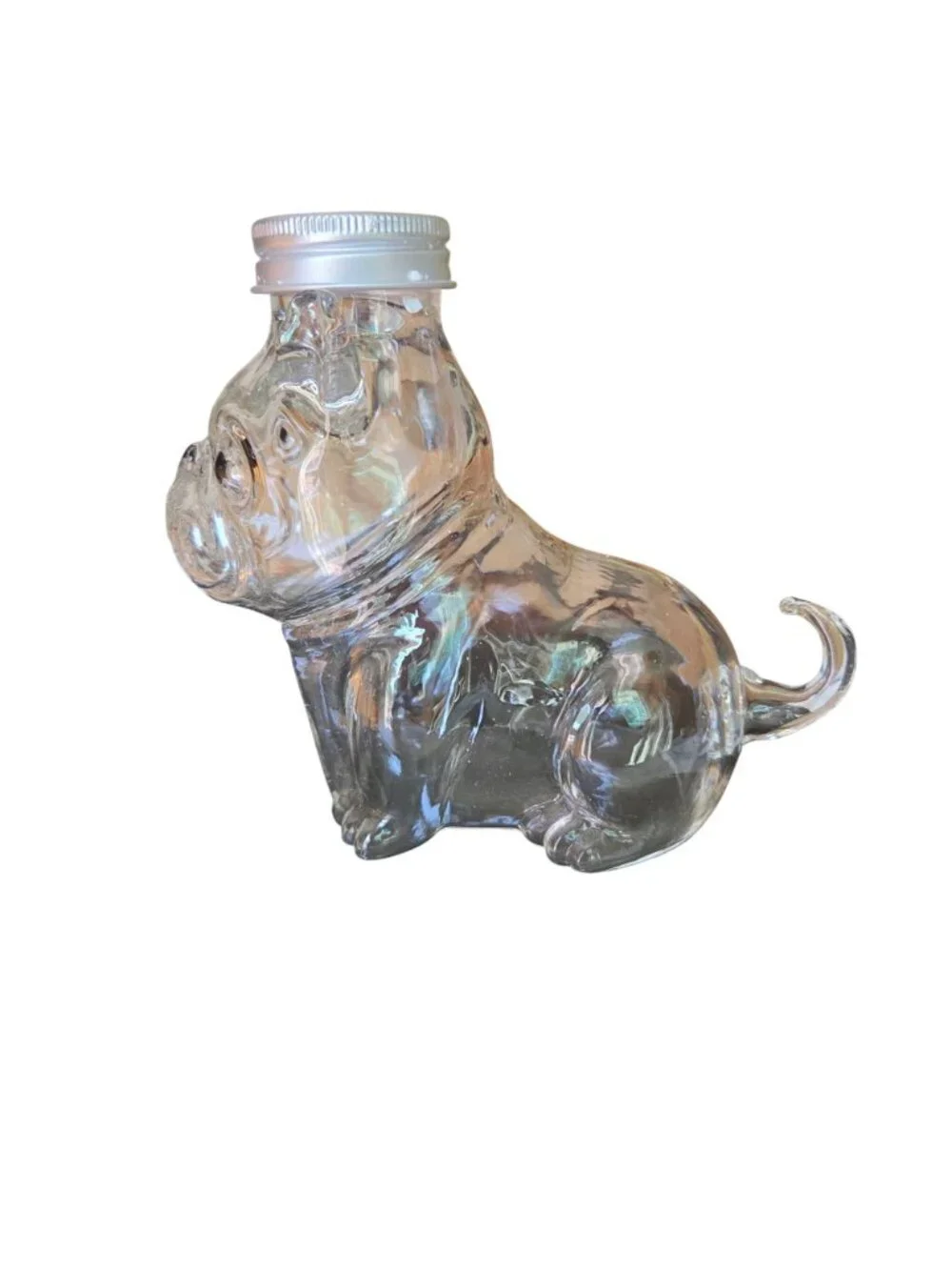 Bulldog Shaped Clear Glass Jar Airtight Lid Storage Dog Treats or Small Items